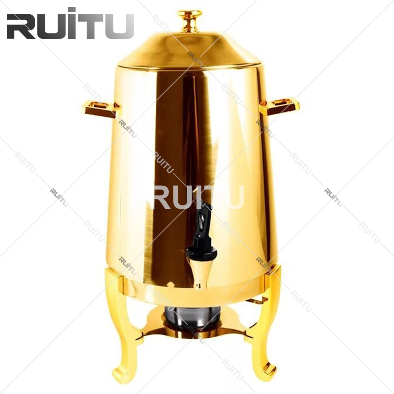 Buffet Catering Equipment Counter Top Food and Beverage Gold Metal Stainless Steel Wedding Party Banquet Drinking Insulated Hot Milk Coffee Tea Dispensers