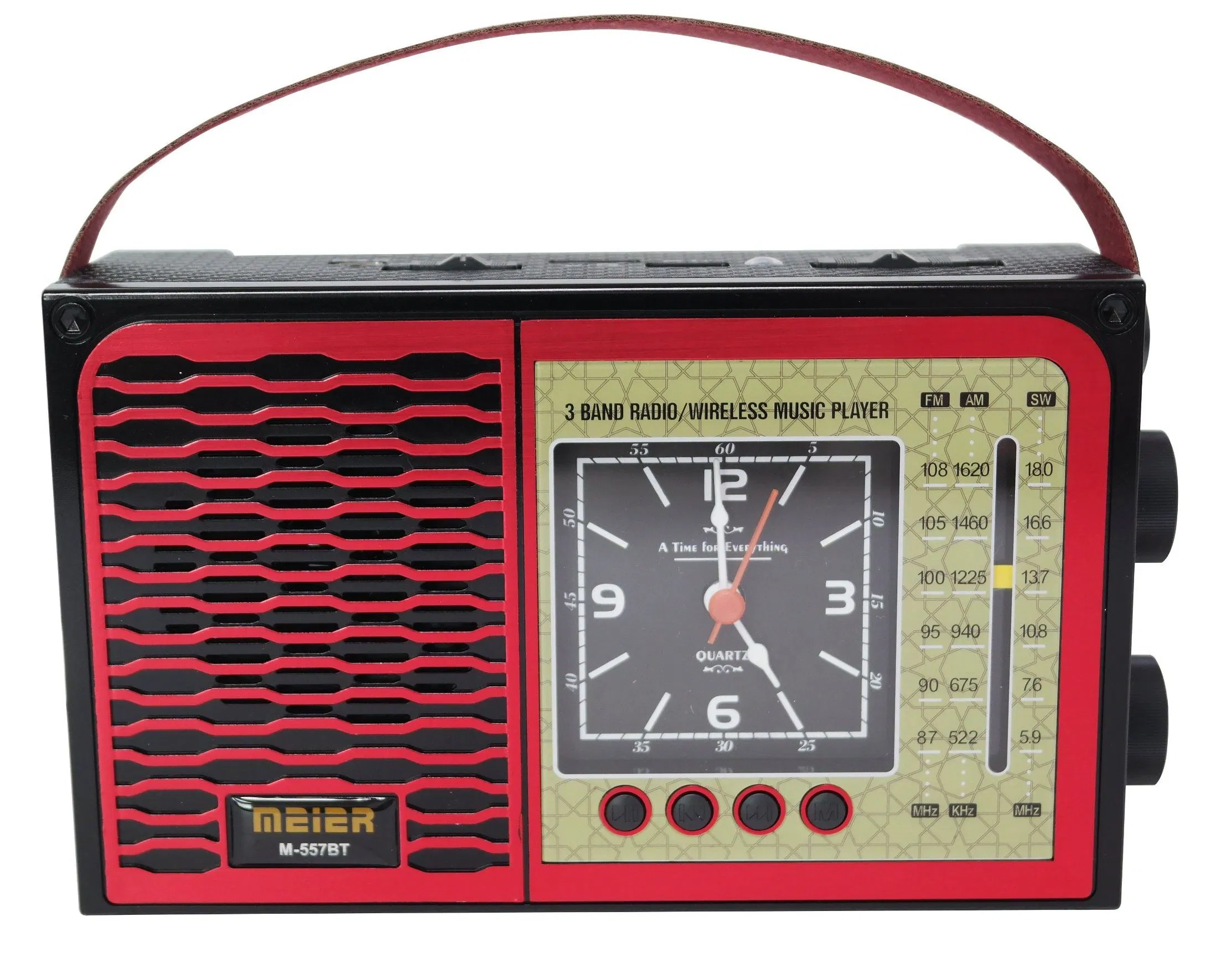 Meier M-557bt Portable 3-Band Am FM Sw Radio, TF Card and MP3 Player, Rechargeable Speaker, Bluetooth Retro Design Clock Mini Radio