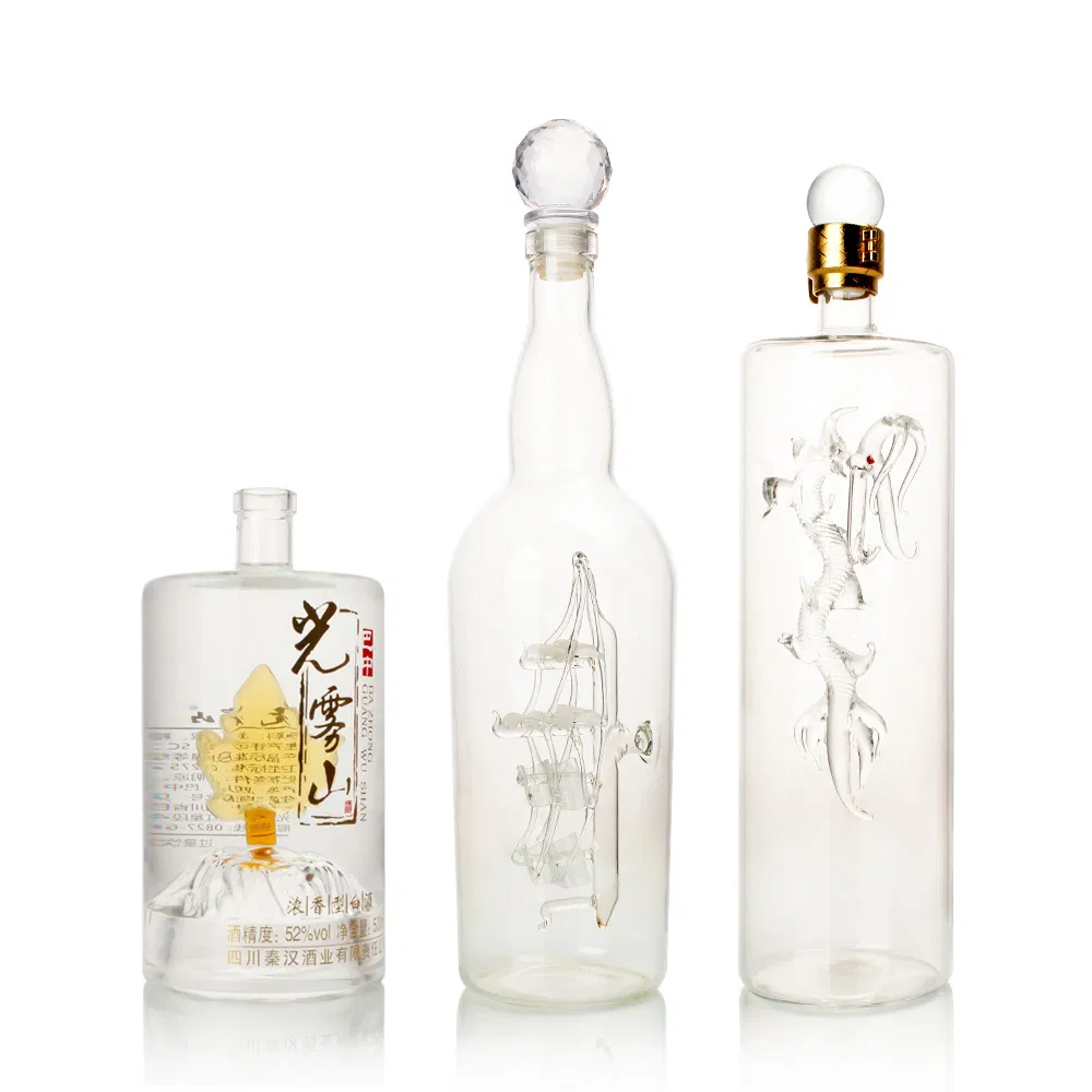 Empty Luxury 500ml 750ml Whiskey Vodka Tequila Custom Shape Liquor Spirit Rum High Borosilicate Glass Bottle