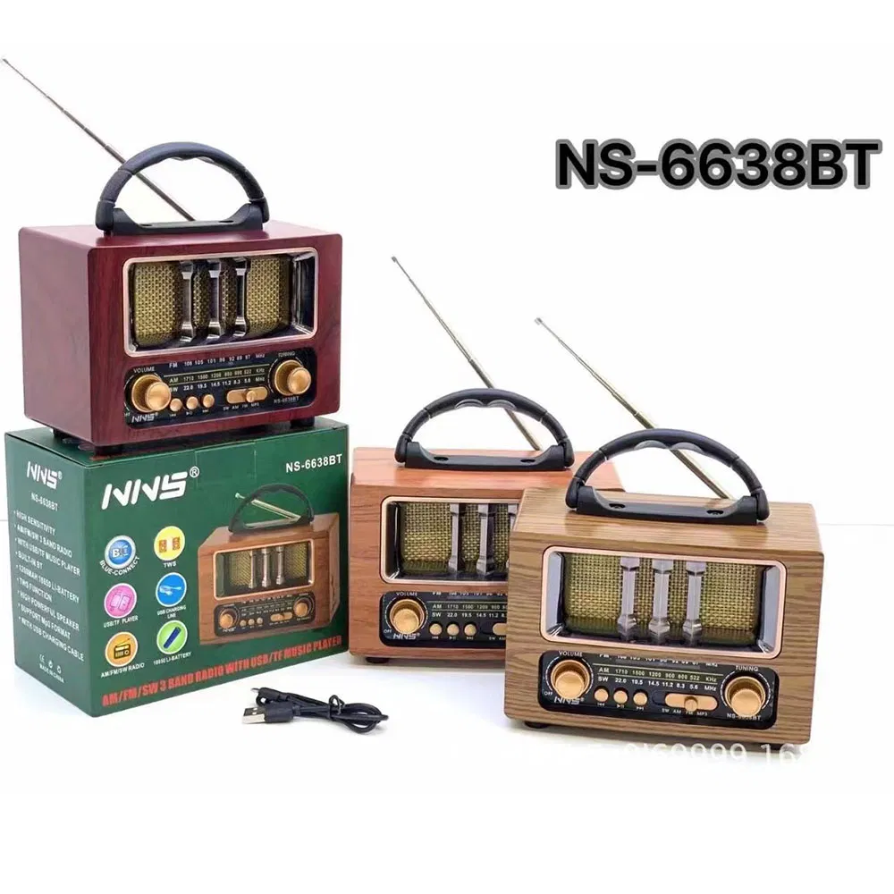 Ретро радио NS-6638BT с Bluetooth, деревянный корпус