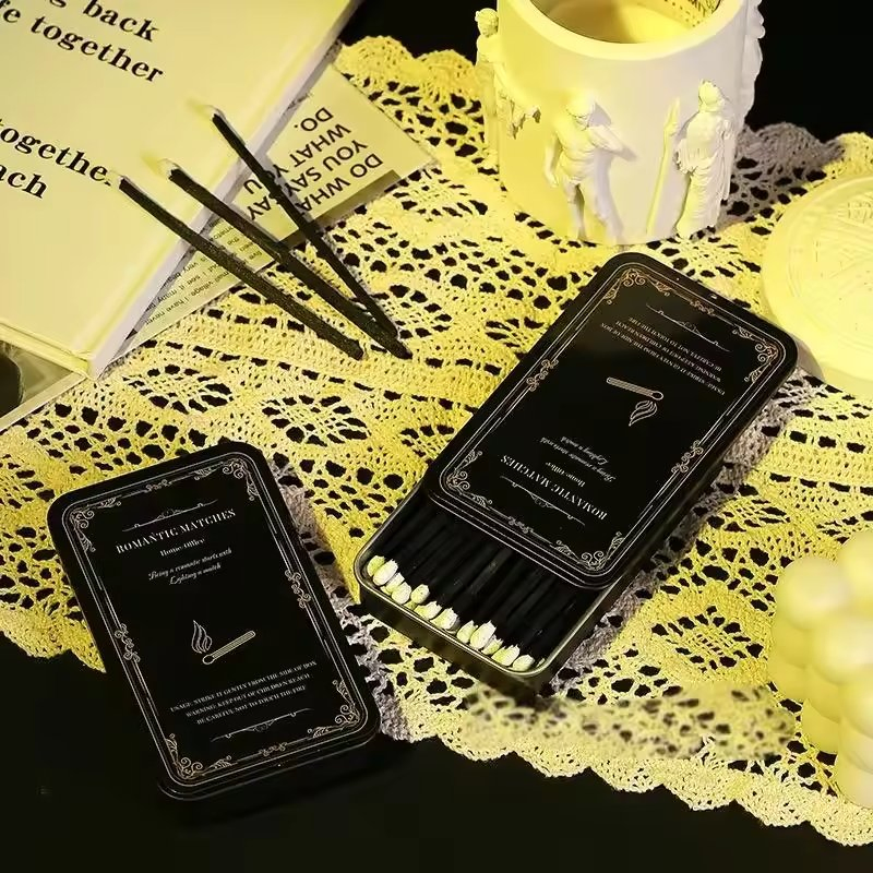 Custom Hotel Advertising Safety Long Black White Matchbox White Sliver Golden Logo Hot Wooden Colored Matches