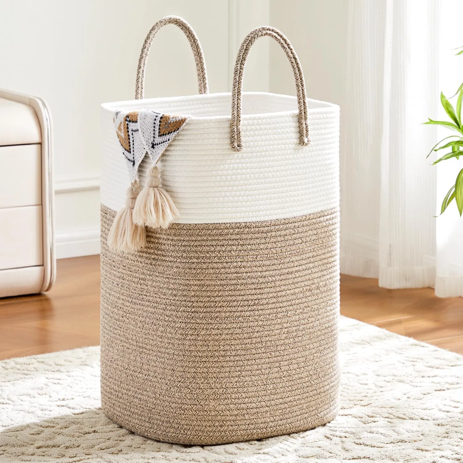 Laundry Basket Woven Cotton Rope Laundry Hamper Cotton Storage Basket for Dirty Clothes Baby Toys