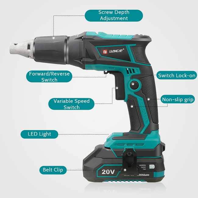 Liangye Electric Power Tools Brushless Battery Powered Cordless Drywall Screwdriver Gun 18V