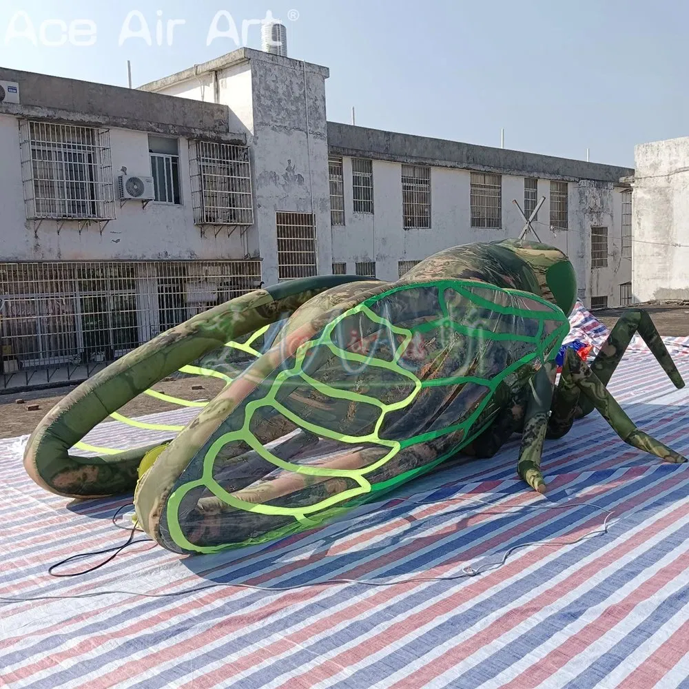 5m Long Inflatable Colorful Cicada with Wings and LED Lights Inflatable Animal for Outdoor Event Decoration or Party