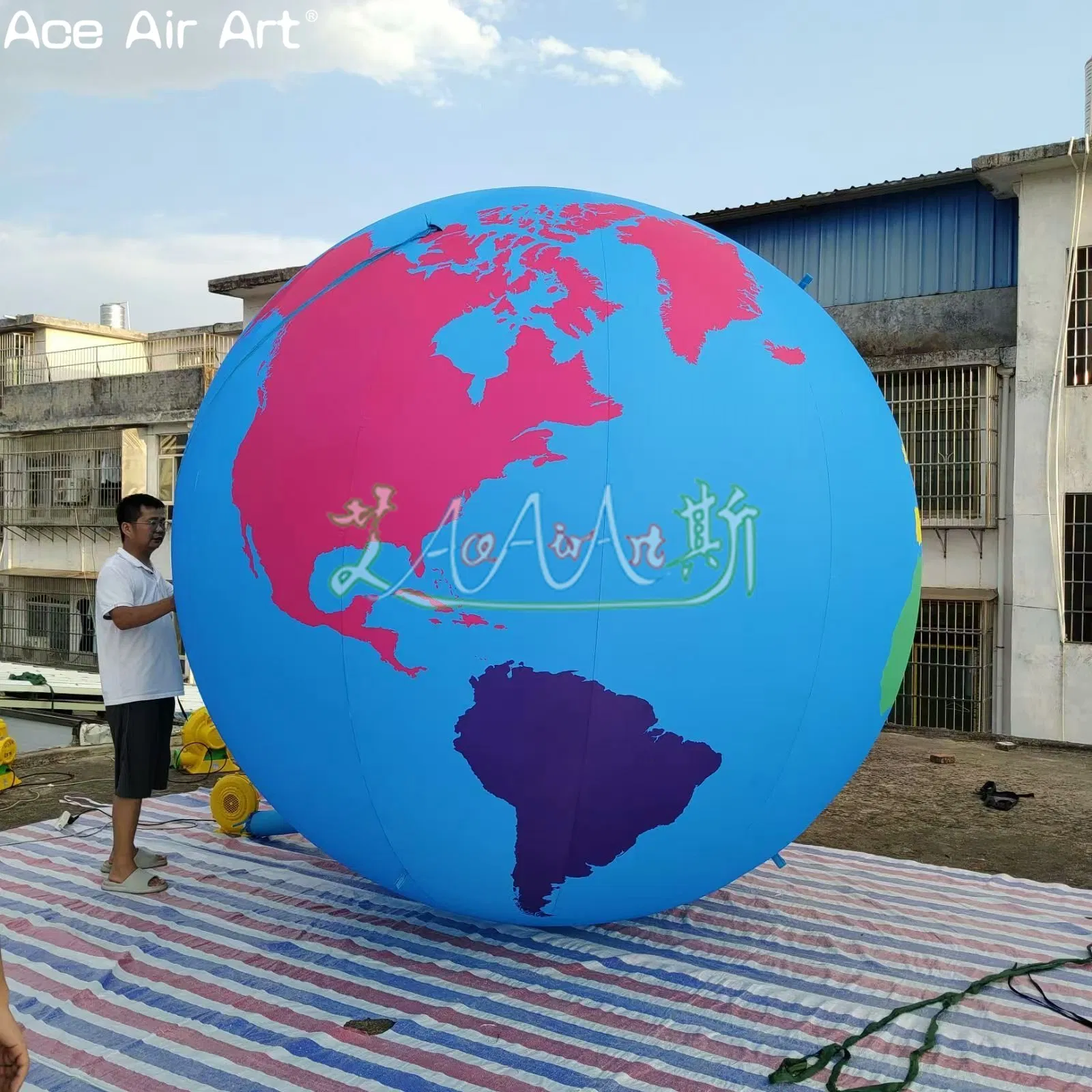 Inflatable World Map Sphere Ball with Colorful Continent Print for Advertising