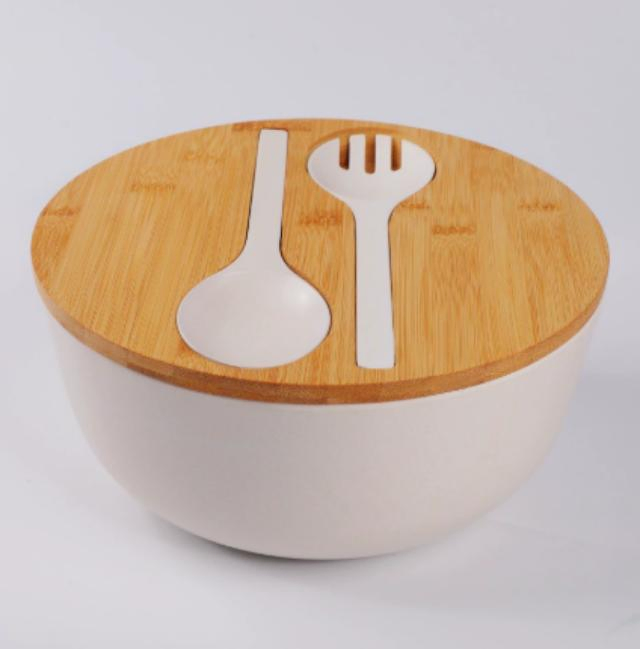 Eco-Friendly Bamboo Salad Bowls with Solid Bamboo Wooden Spoon for Fruits