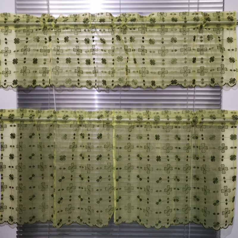 European Solid Color Polyester Luxury Kitchen Curtain with Lace Embroidery, for Kitchen Decoration