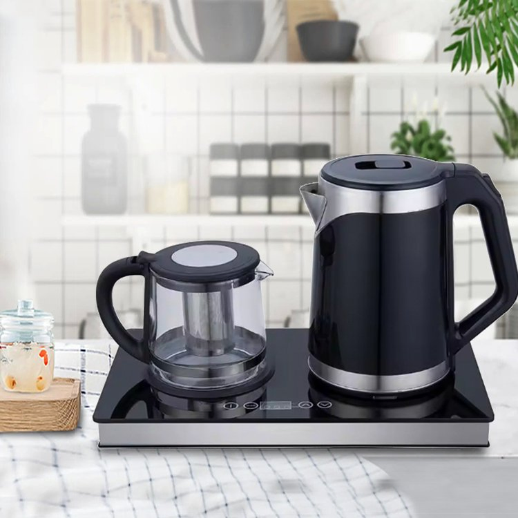 Kitchen Appliances 2L Stainless Steel Digital Control Kettle China Tea Maker and Coffee & Tea Tray Set with Tempered Glass Base