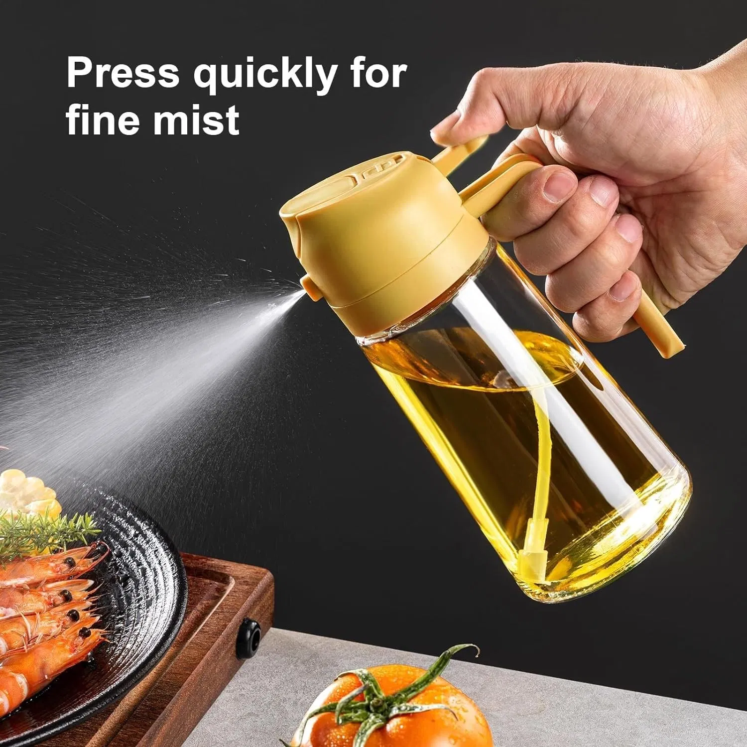 DS-2646OR Kitchen Gadget 2 in 1 Olive Oil Dispenser and Oil Sprayer 16 Oz Olive Oil Bottle, Orange Color Oil Sprayer for BBQ