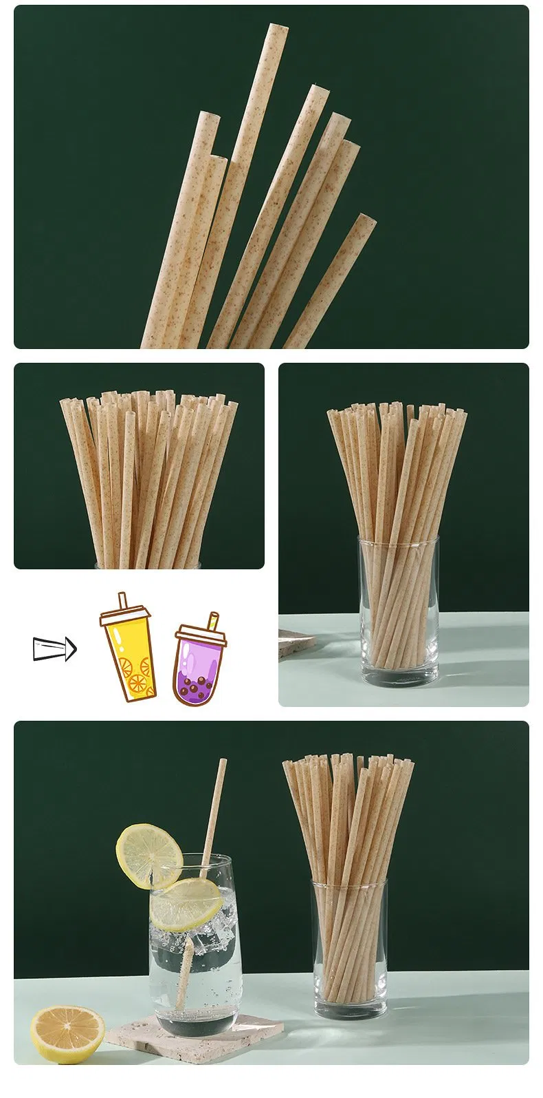 PLA Eco-Friendly Biodegradable Sugarcane Residue-Made Straws, Custom Processed and Manufactured with Polylactic Acid Disposable Straws