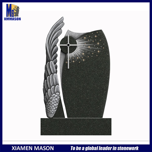 Upright Granite Cross with Wing Memorials Headstone