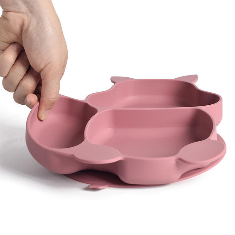 Children's Silicone Tableware 5-Piece Set with Wooden Handle, Fork Spoon, Silicone Bib, Plate, Bowl