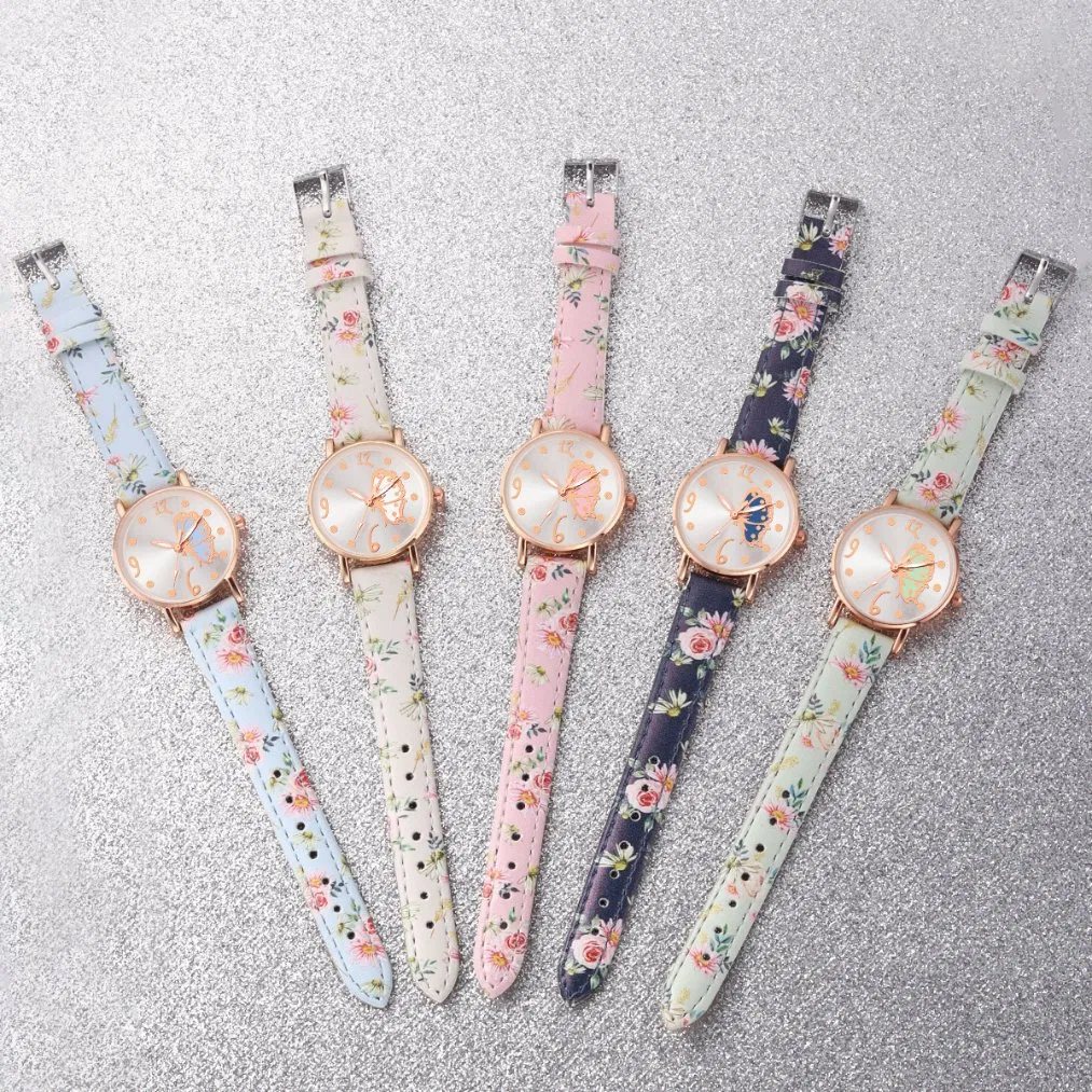 Romantic and Cute Butterfly Print Leather Strap Women's Watch