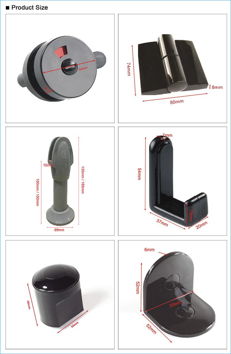 Black Nylon Toilet Cubicle Hardware HPL Toilet Partition Accessories