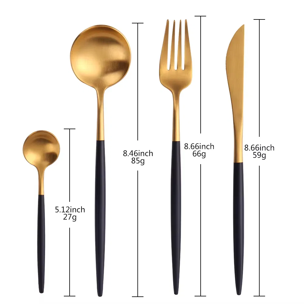 Luxury Portugal Knives Forks Spoons Gold Flatware Sets Stainless Steel Matte Black and Gold Cutlery Set