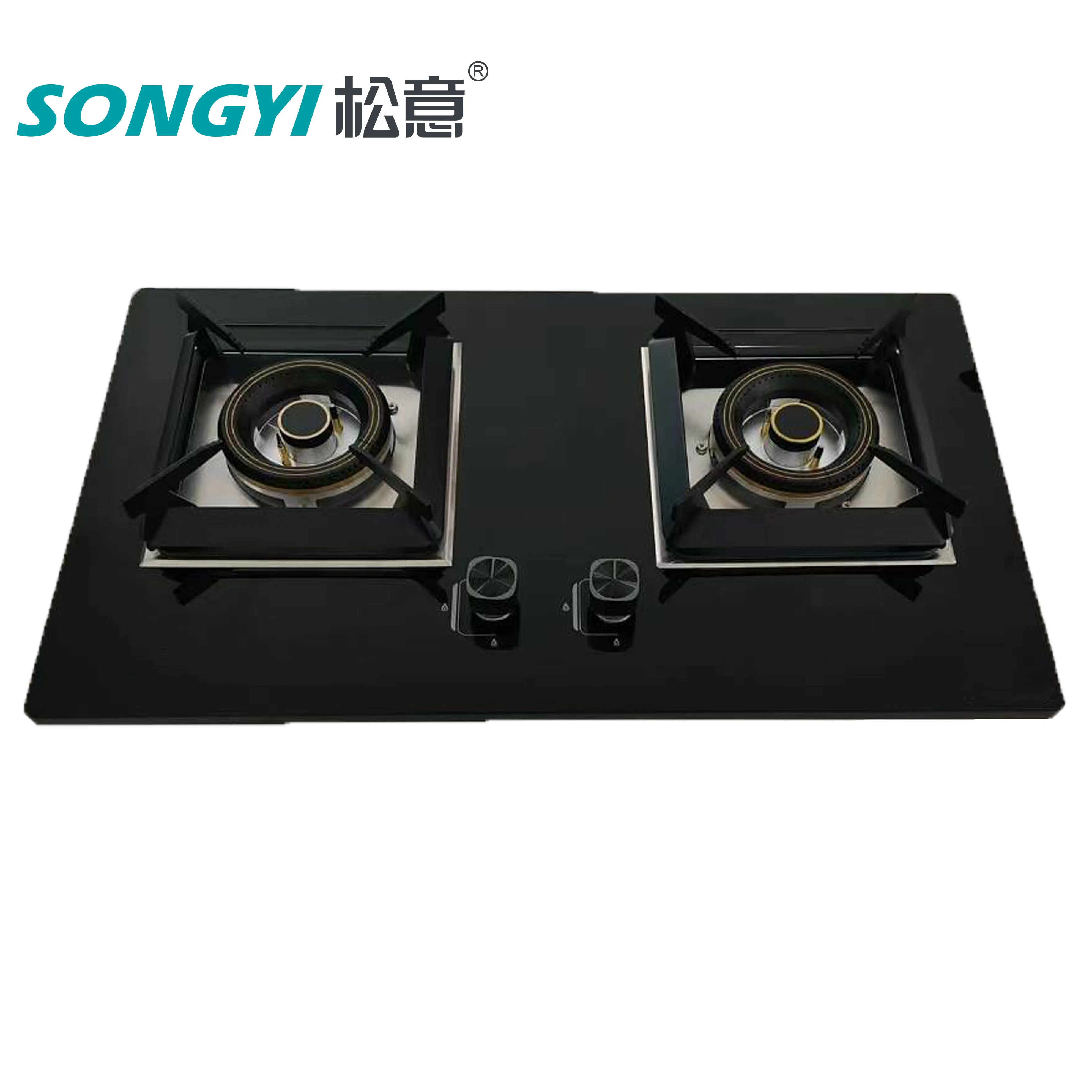 Black Gas Stove Hot Sales Build in Double Burns Tempered Glass Gas Stove Low Price for Kitchen