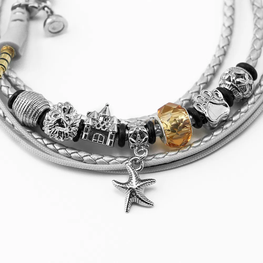 Mobile Phone Accessories Handsfree Necklace Wired PU Leather Braided Bracelet Earphone Headphone