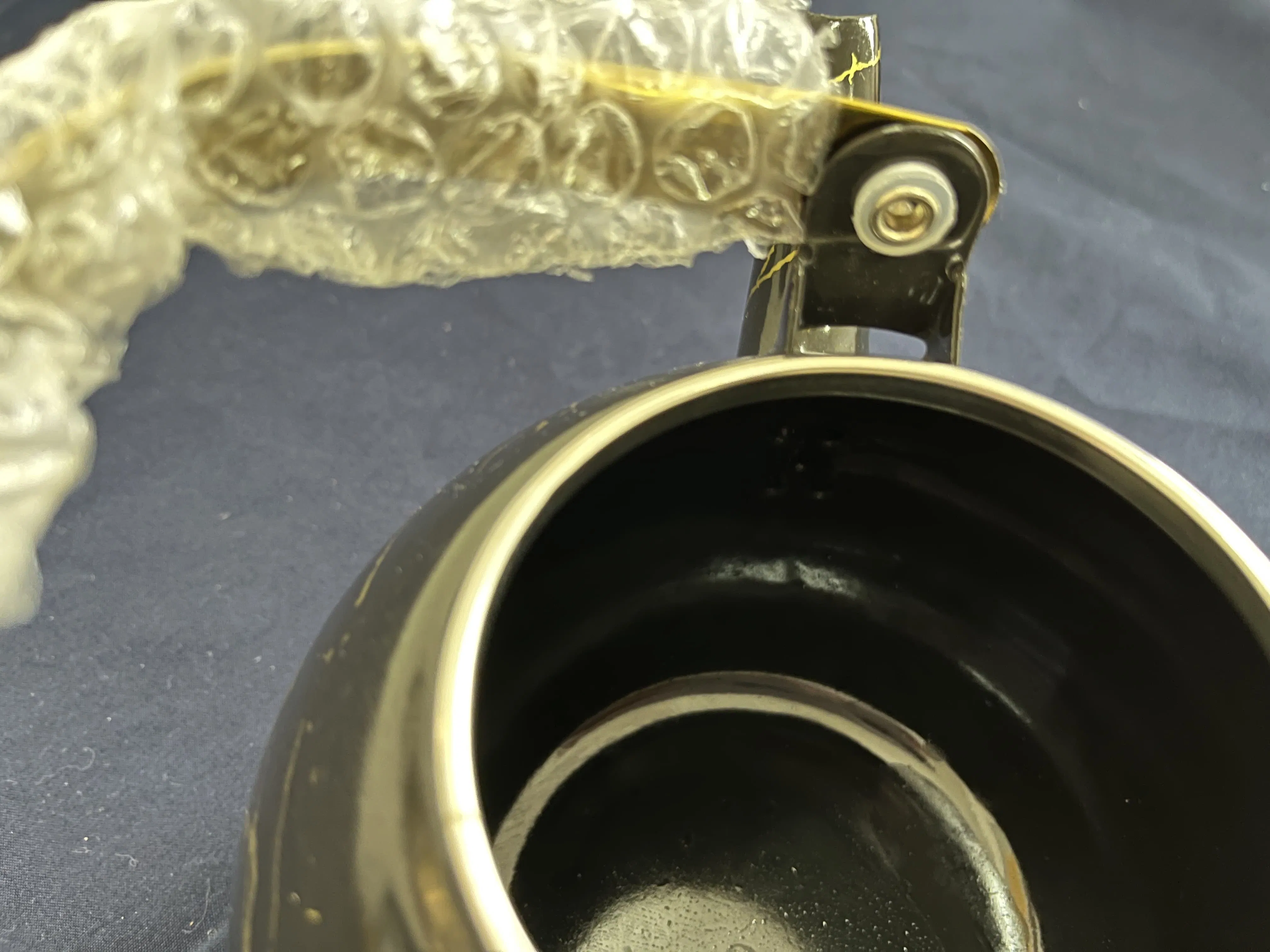 Black Inside and out Gold Pattern Gold Iron Handle Enamel Pot