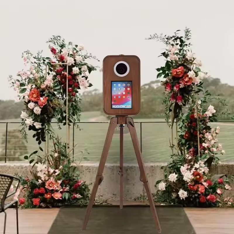 12.9'' iPad DSLR Double Sided Vintage Wooden Photobooth with 15.6'' Touch Digital iPad Photo Booth Shell