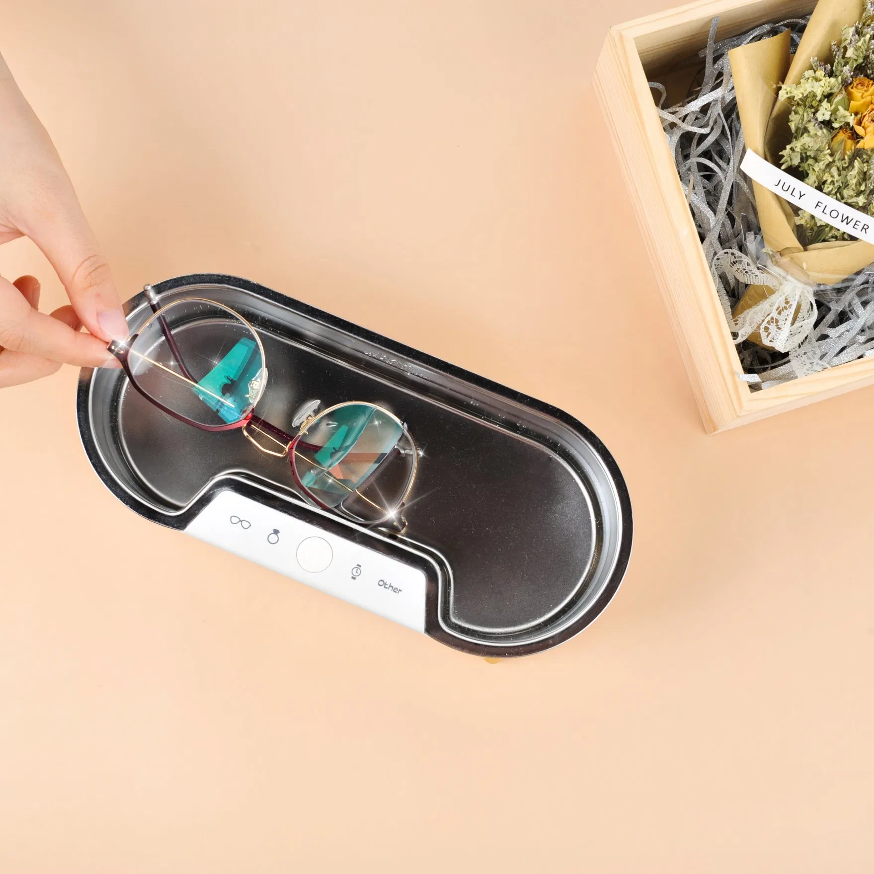 Bamboo Household Portable 500ml Makeup Tool Ultrasonic Cleaner