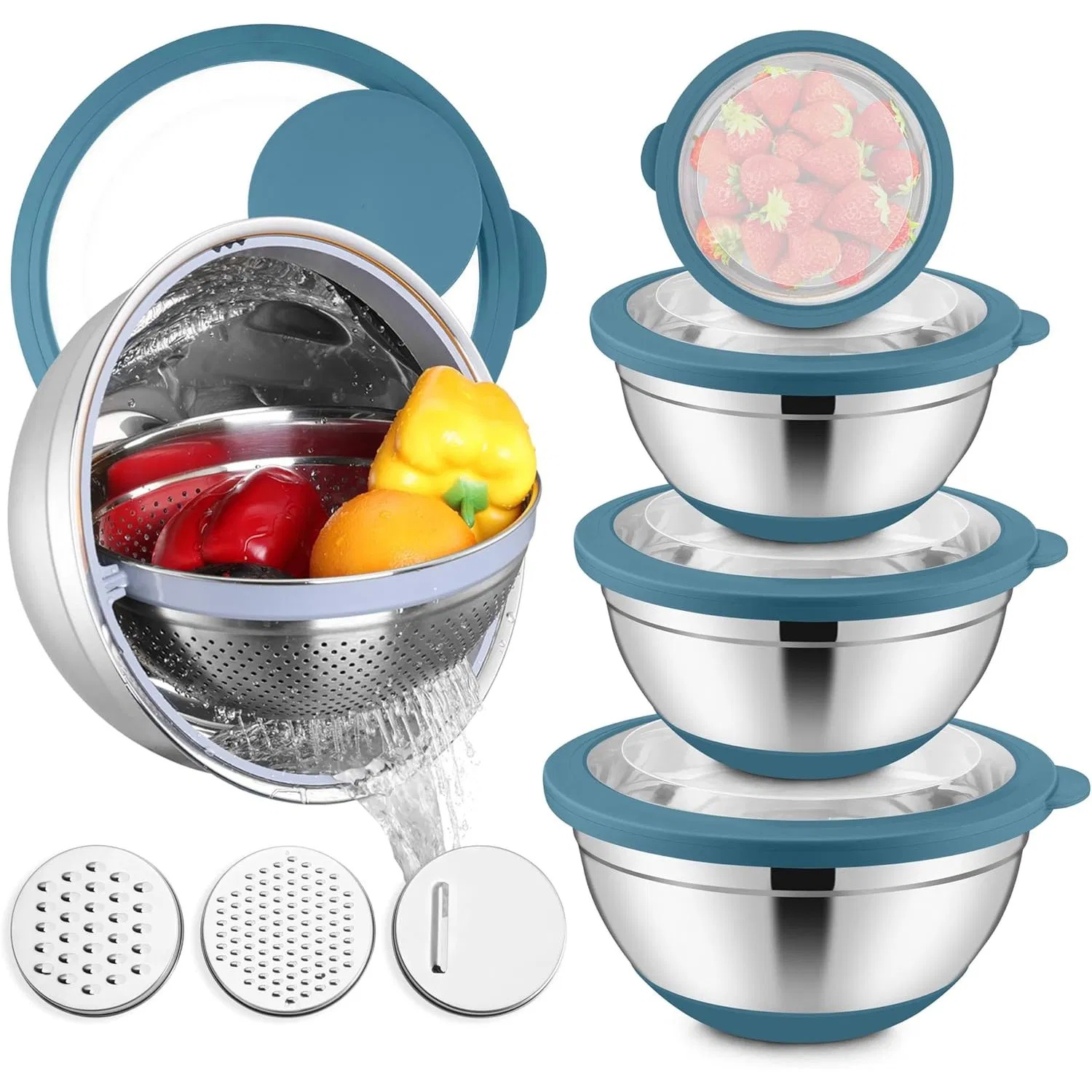 Stainless Steel Mixing Nesting Bowls with Colander