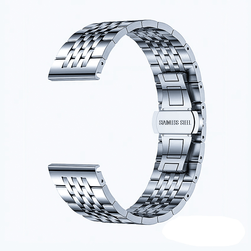 Customized 304 Precision Stainless Steel Adjustable Metal Stainless for Apple Watch Band Seven Beads Solid Butterfly Buckle Watch Strap