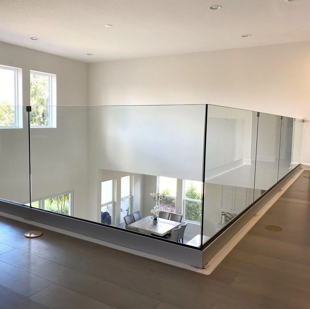 Indoor Stairs Glass Railing System Aluminu Shoe Base Glass Baluster
