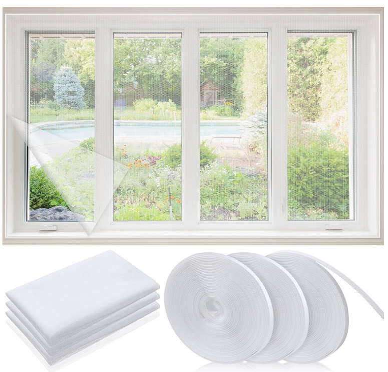 DIY Self Adhesive Window Screen Kit Cuttable Invisible Screen Mesh with Adhesive Straps Reusable Mesh