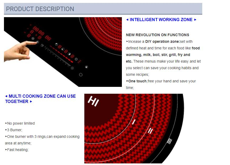 220V Black Ceramic Glass Electric Cook Top Ceramic Electric 3 Burner Cooker