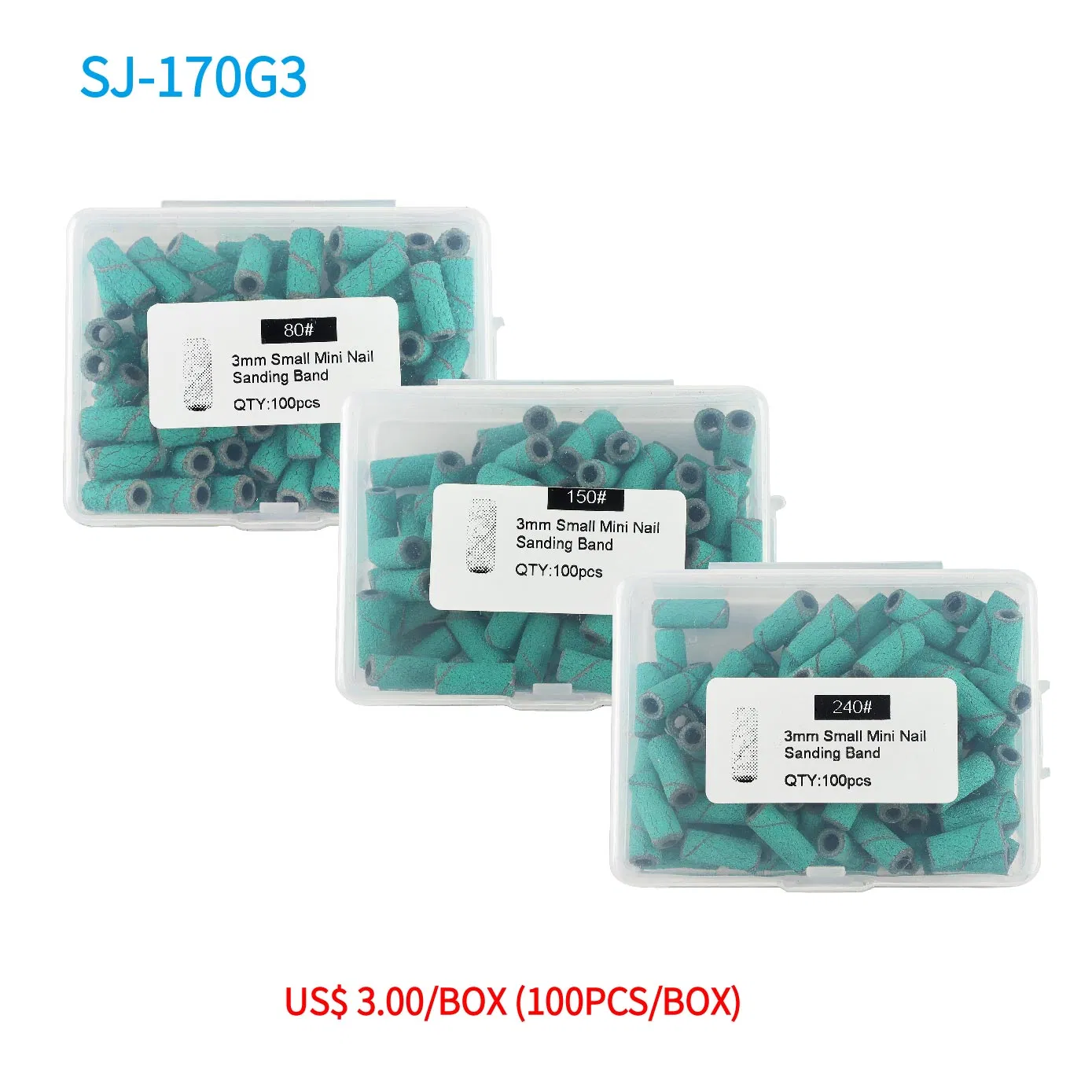 Nail Drill Bits Green Abrasive 3mm Mini Small New Nail Drill Bits Sanding Bands