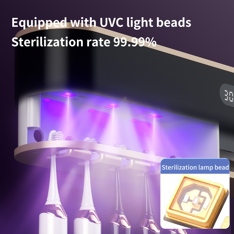 UV Sterilization Drying Toothbrush Holder Wall Mounted Punch-Free Toothbrush Storage Rack