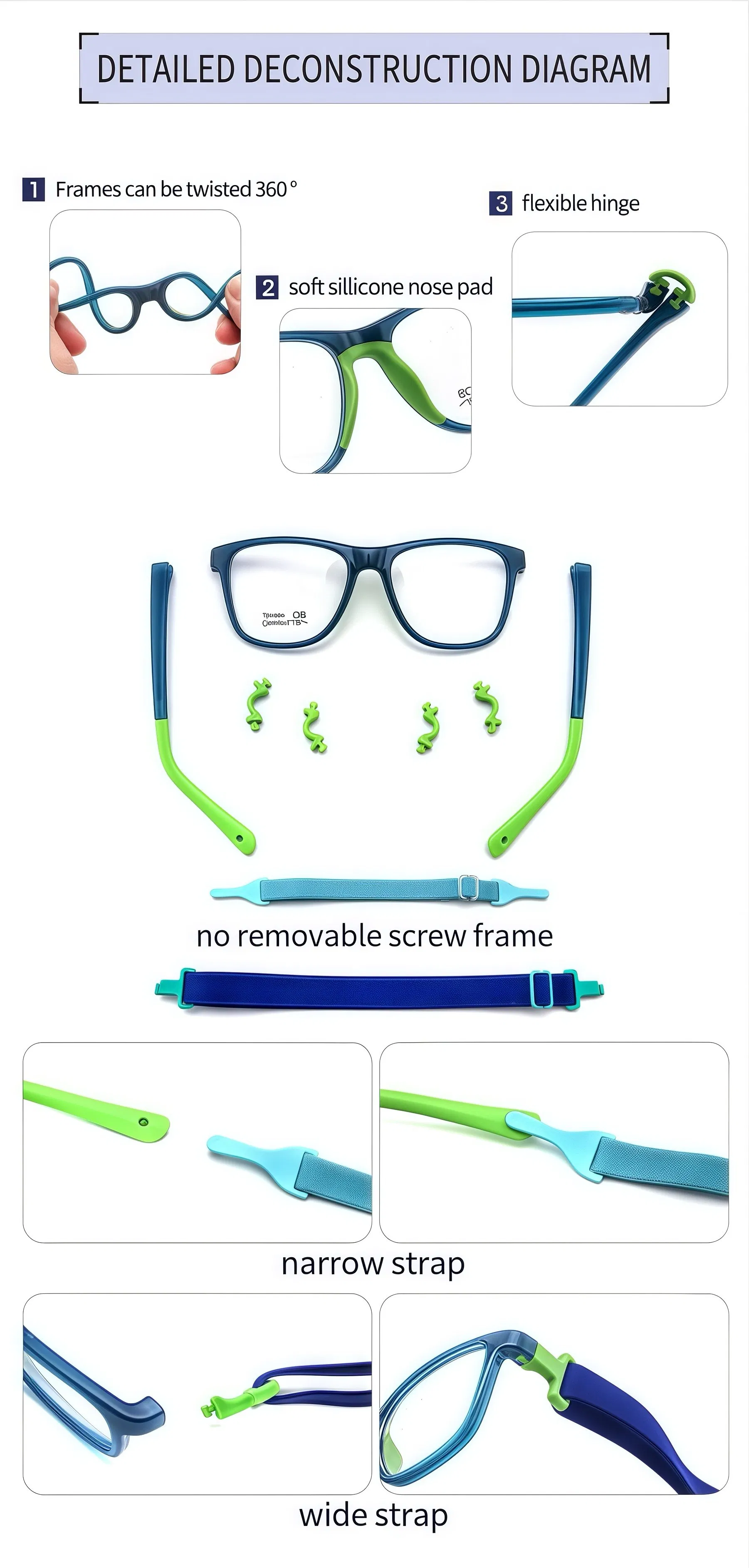 Children's New Cute Color-Block Eye-Caring Blue Light Blocking Lightweight Round-Frame Eyeglasses