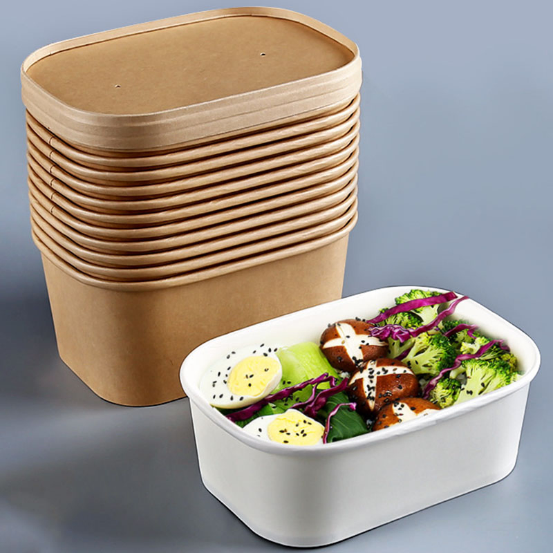 Kraft Food Container Friendly Paper Box Rectangular Paper Square Salad Bowl Manufacturer Paper Salad Bowl