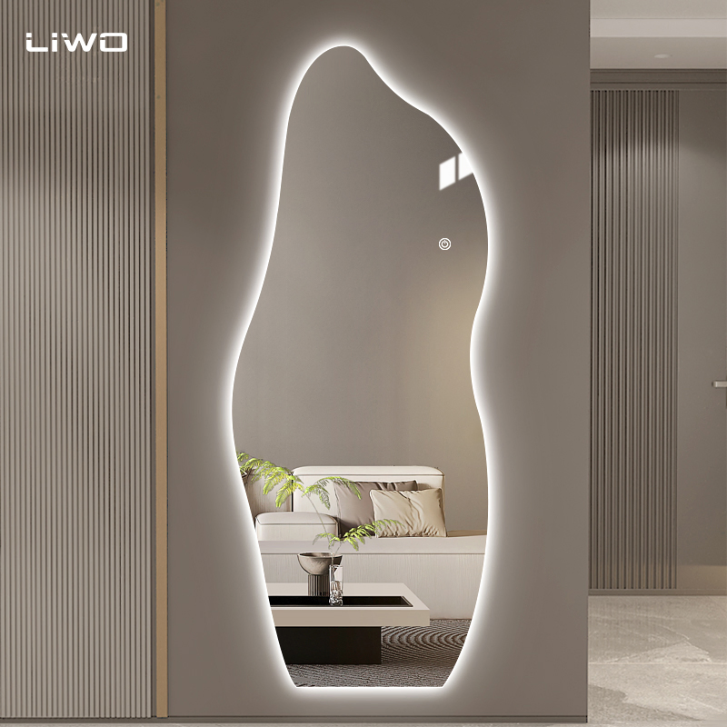 Full-Length Wall-Mounted Irregular Adjustable Light Color Smart Touch Frameless Silver Dressing LED Mirror Modern Home Furniture Decoration