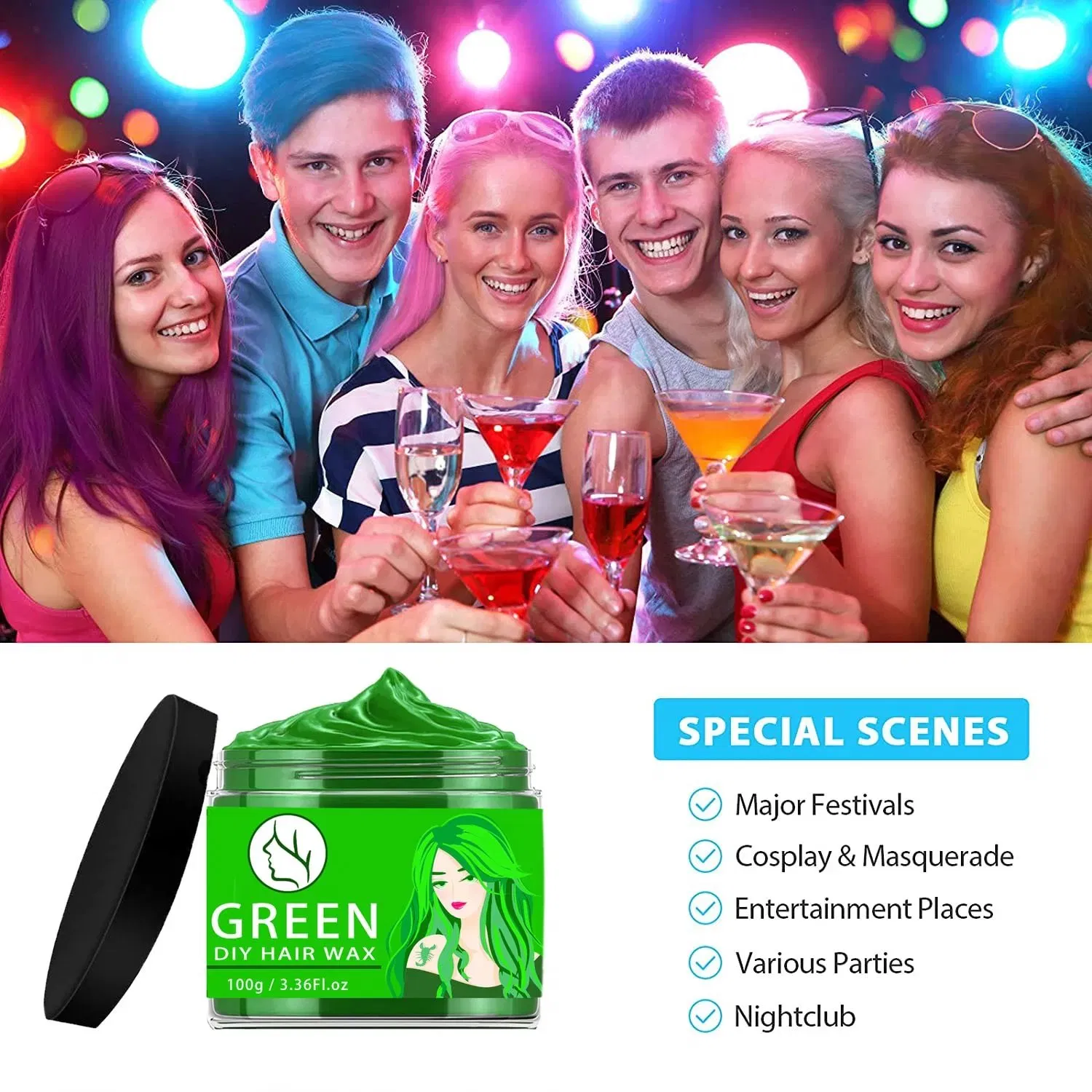 OEM/ODM Hair Wax Clay Natural Hair Coloring Wax Material Disposable Hair Styling Clays Ash for Cosplay, Party