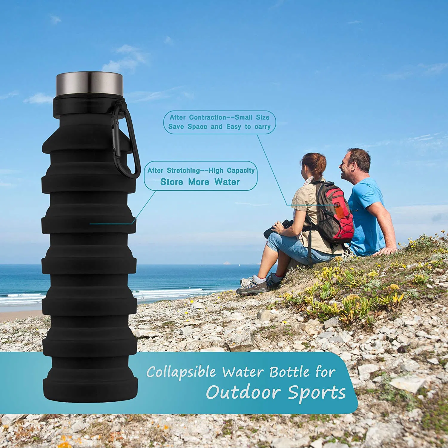 550ml Collapsible Foldable Drink Silicone Water Bottles