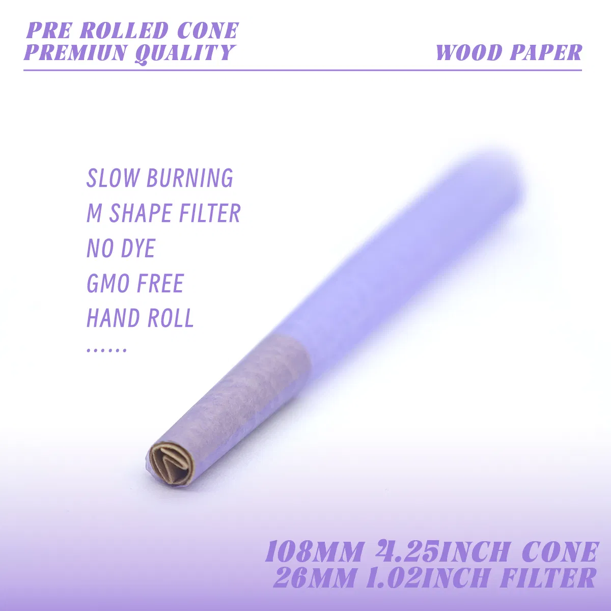 Premium Natural Purple Translucent Wood Fiber Rolling Paper Cones