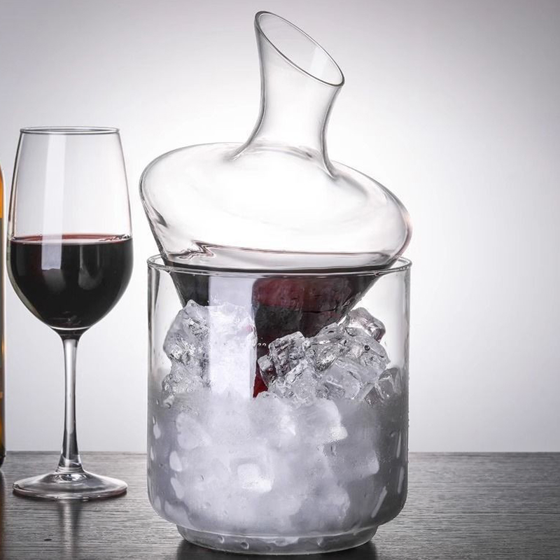 Separated Type Conical Tumbler Wine Decanter Chilled Glass Decanter with Ice Bucket