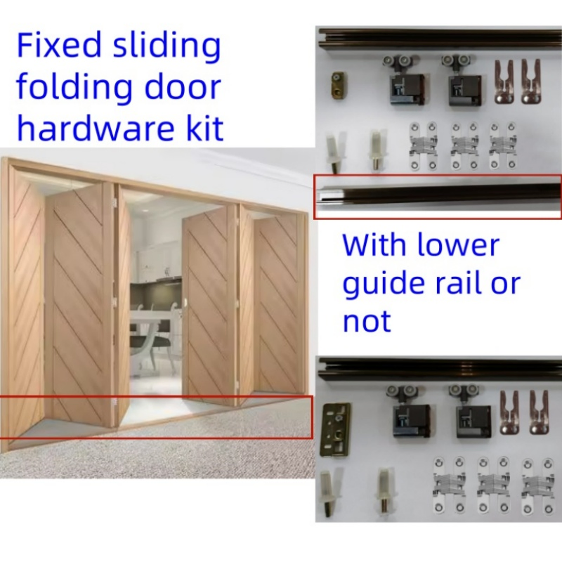 Fixed Sliding Folding Door Hardware System Fitting Kit with Track Rail Accessories for 2 3 4 Panel Partition Hidden Bifold Wooden Door Wardrobe 25mm Thickness