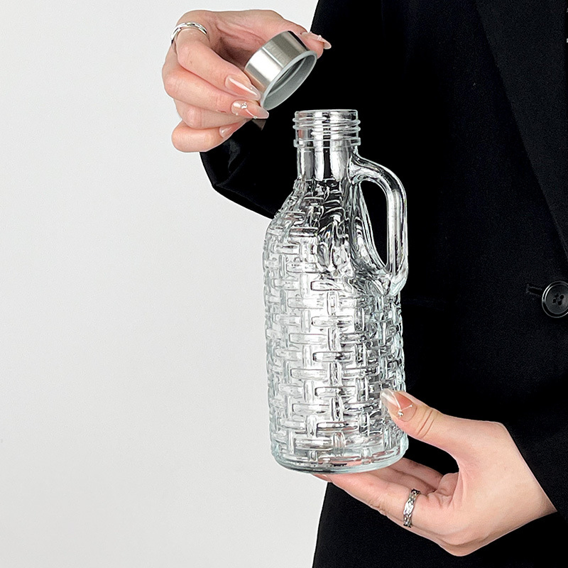 1L 500ml Glass Milk Bottles with Lids Airtight Thick Reusable Glass Pot Leakproof Glass Jug with Cap