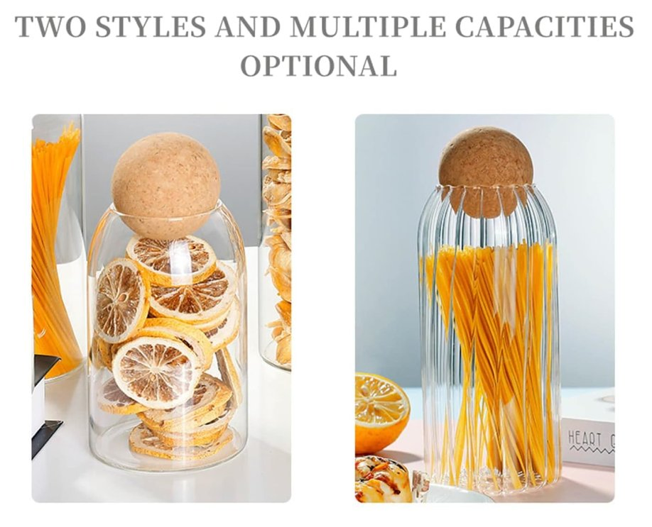 China Fluted Glass Jar with Ball Topper Food Storage Bottle