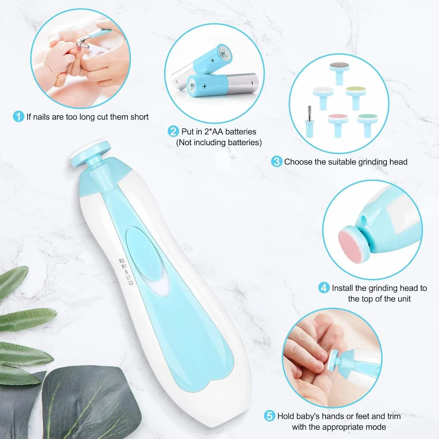 6 in 1 Safe Newborn Nail File Care Electric Baby Nail Trimmer