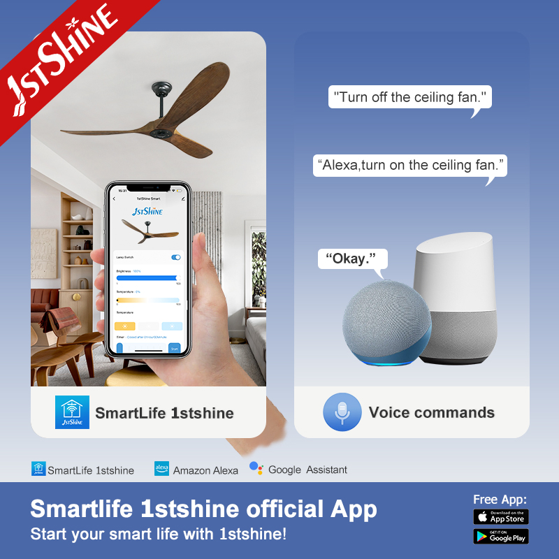 Потолочный вентилятор 1stshine 60 дюймов, деревянные лопасти, ДК мотор