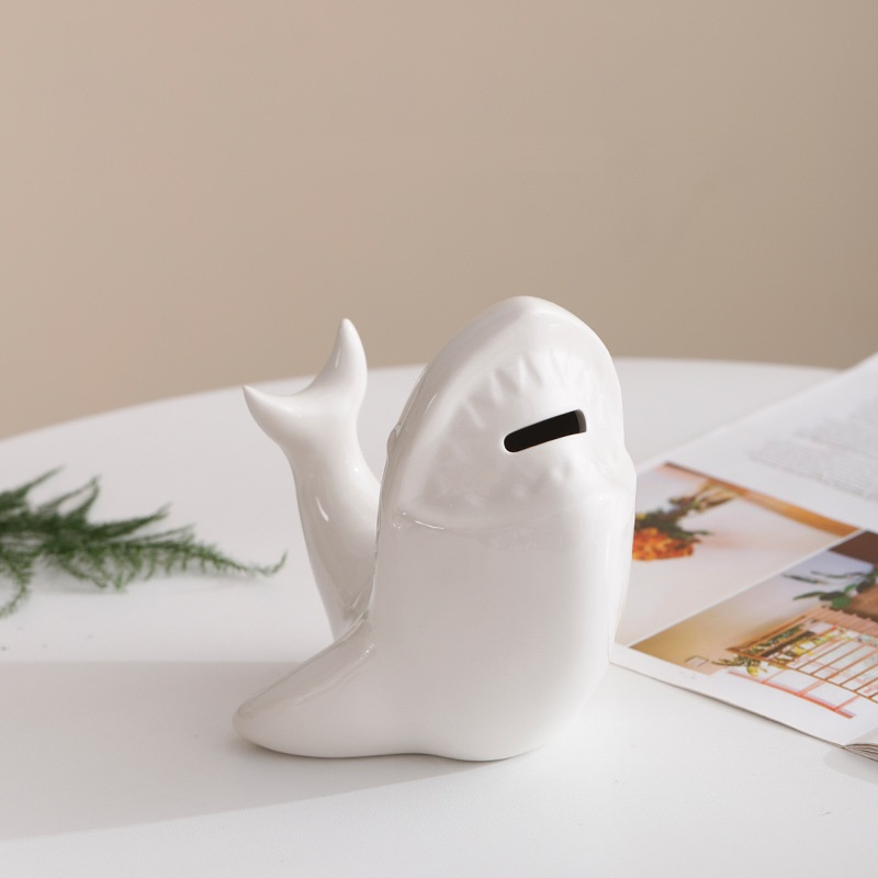 Handmade Ceramic Shark Piggy Bank for Fun Home Decor