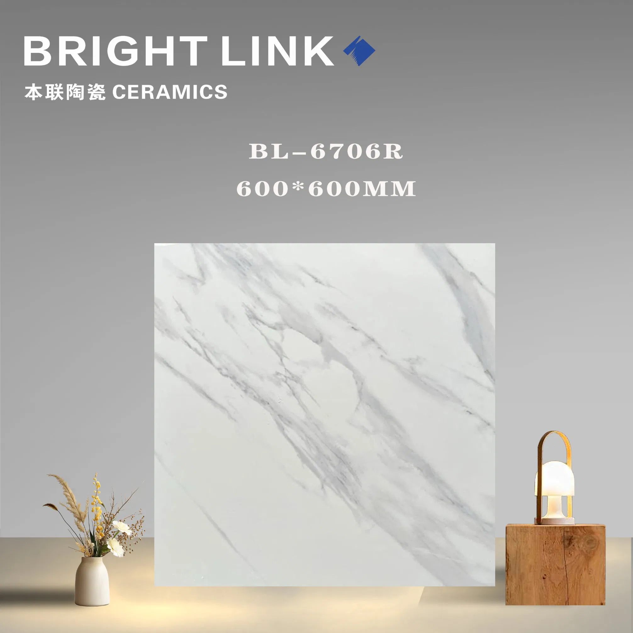 White Carrara 600X600mm Marble Effect Polished Porcelain Glazed Flooring Tile