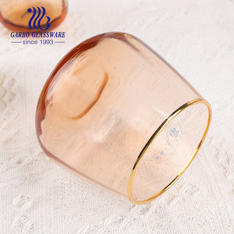 Amazon Hot Sale Handmade Gift Item Champagne Colored Cocktail Wine Glass Stemware with Golden Rim Glass Drinking Cup for Wedding Party