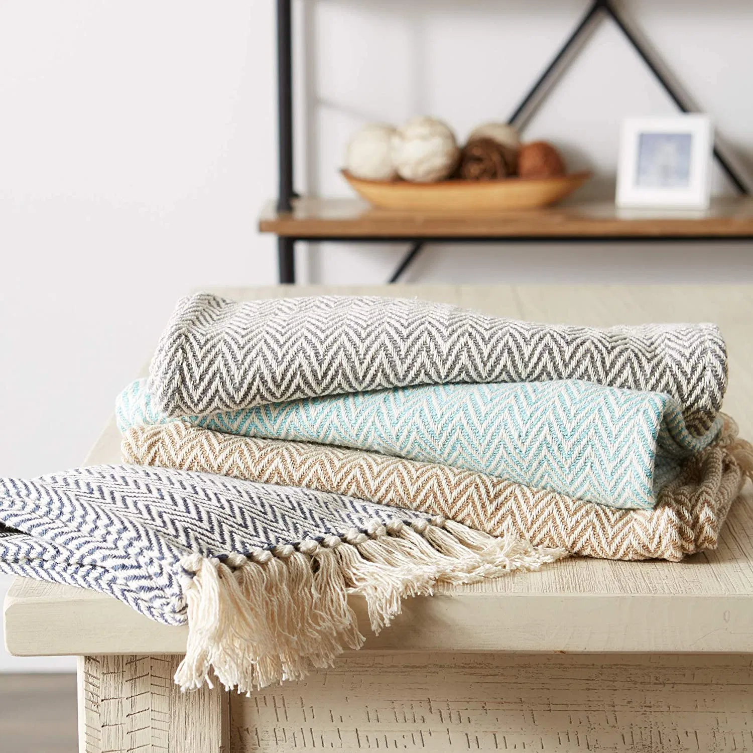 Cotton Linen Braided Vintage Woven Farmhouse Table Runner Decorations with Tassel