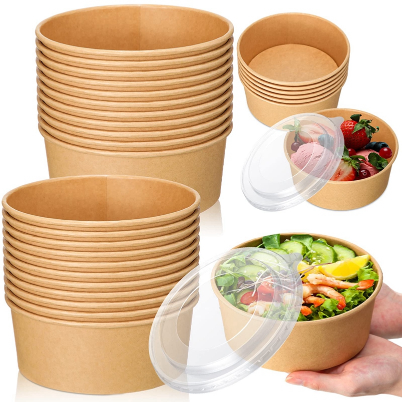 High Quality Disposable Eco-Friendly Kraft Paper Packaging Round Salad Bowl