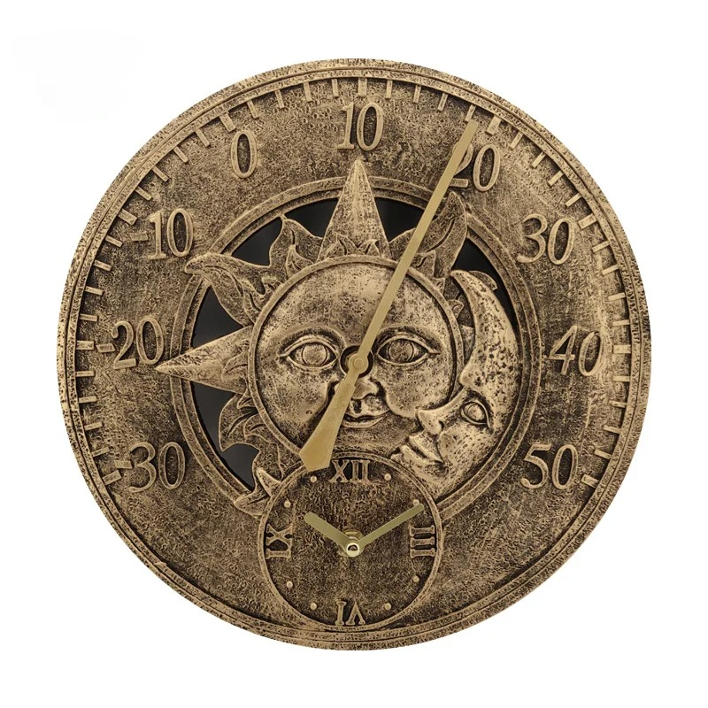 Hot Selling Popular Outdoor Clock Creative Vintage Waterproof Thermometer Resin Wall Clock