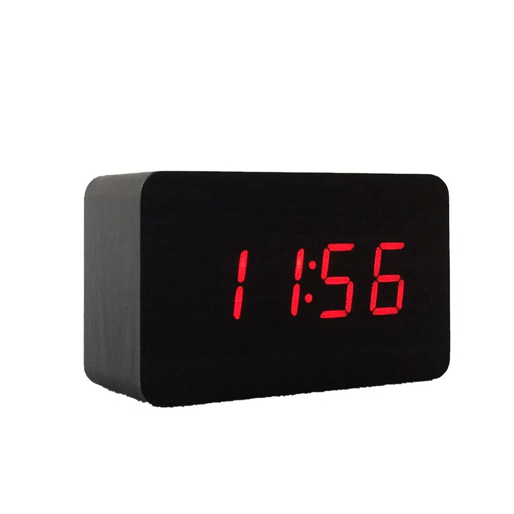 Desktop Digital LED Alarm Temperature Clock Wood Decoration